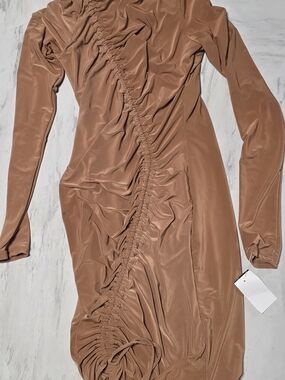 Uptown Womens Long Sleeve Dress in Camel Brown